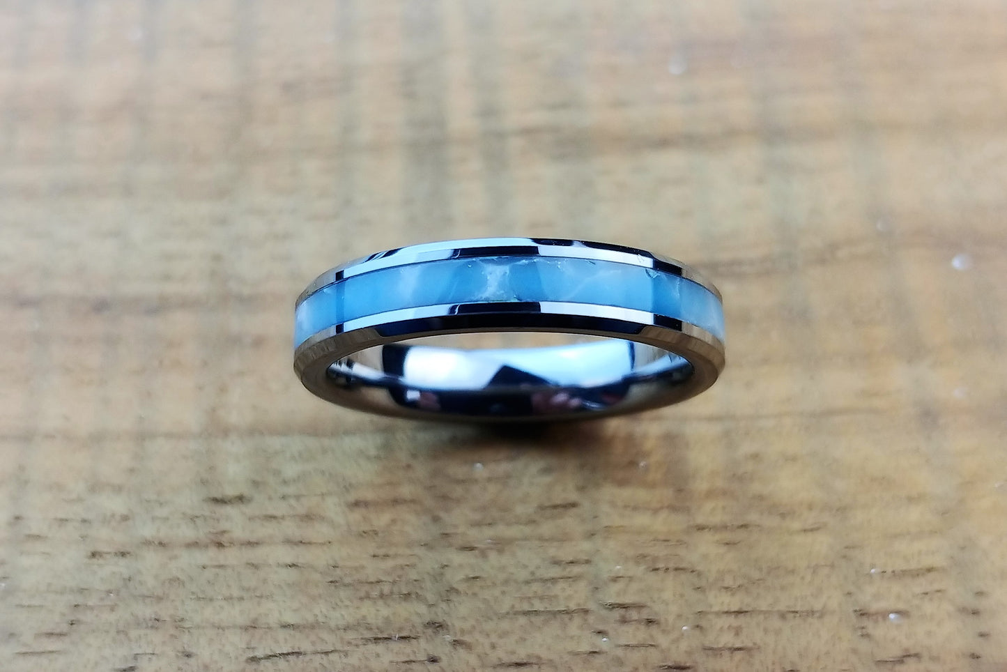 Tungsten and Larimar 4mm Band - DreamWood Rings Supplies