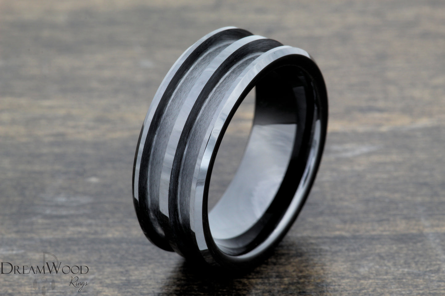 Double Channel Black Ceramic - 8mm - DreamWood Rings Supplies